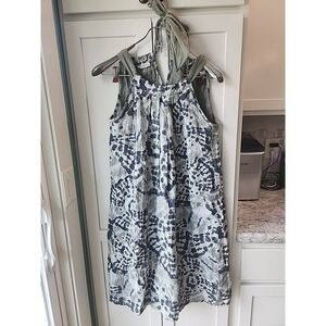 Sz Xs ITALIAN LINEN Shift Dress / Cover Up Brown Blue Tie Dye‎ comfortable